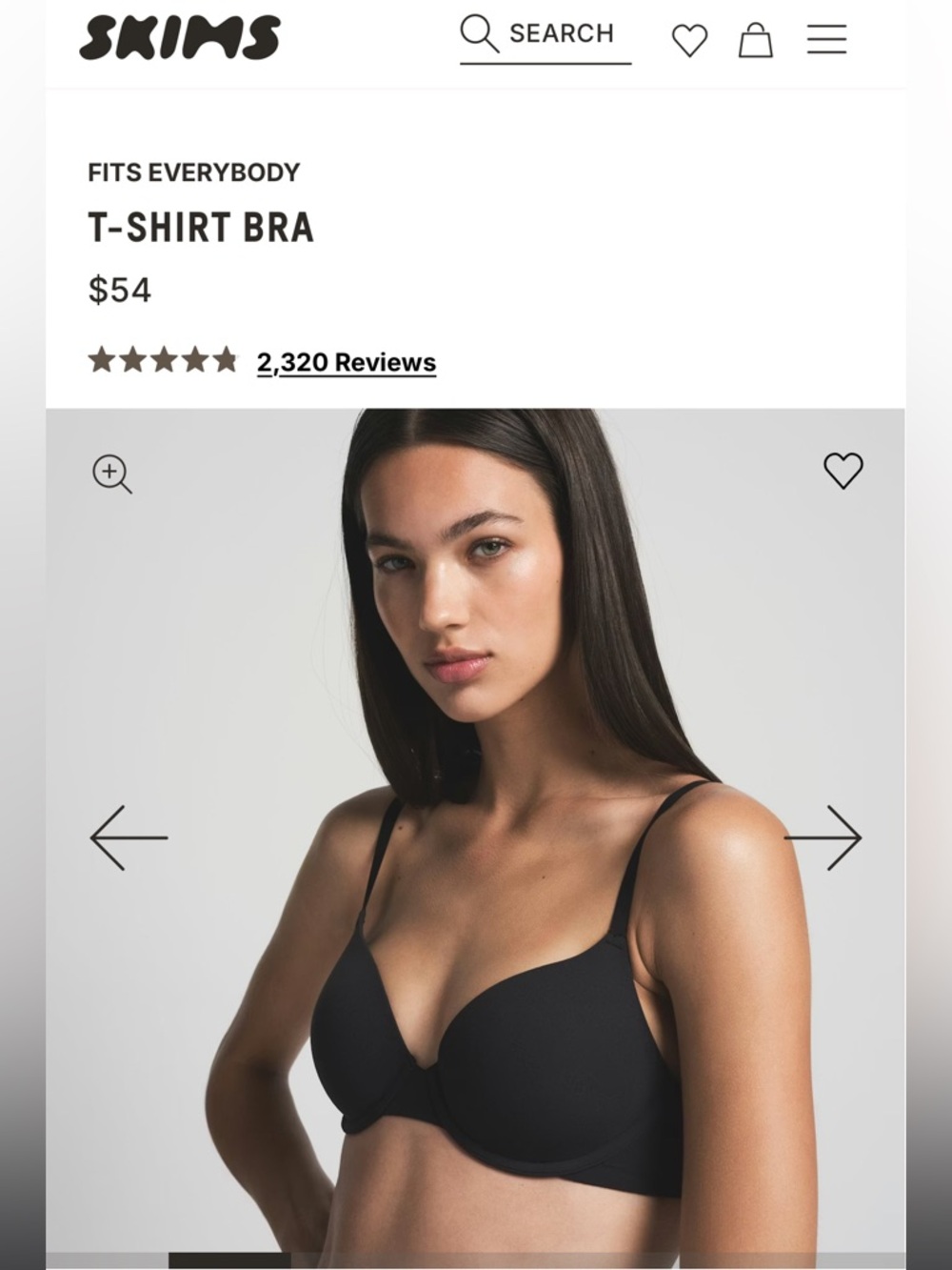 NWT💕SKIMS Fits Everybody T-Shirt Bra- Onyx